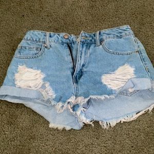 Forever 21 ripped blue Jean shorts, size 27